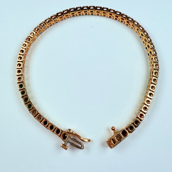 Estate 14K 1.25 TCW Diamond & 2.55 TCW Ruby Emerald Sapphire 3mm Tennis Bracelet - Picture 6 of 13